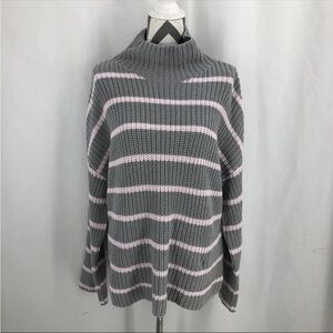 NWT Caslon Gray Pink Striped Sweater Mock Neck Long Sleeve Medium‎ Large
